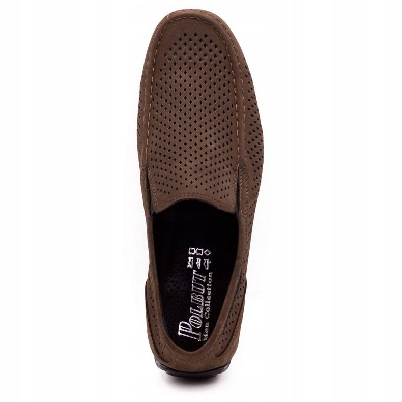 Polbut Mocasini din piele pentru bărbați 2105P maro închis 7