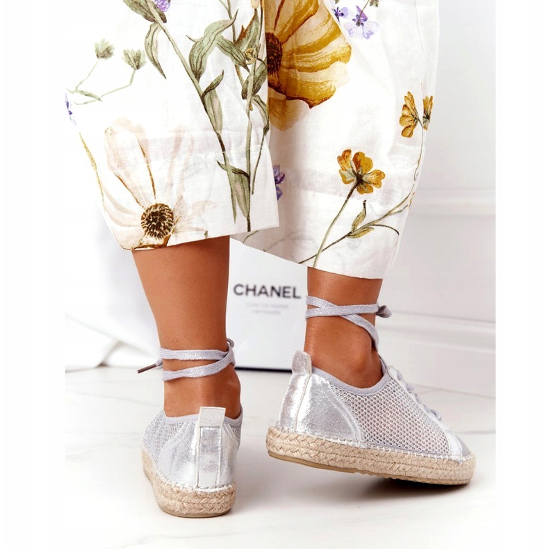 S.Barski Espadrile deschise cu dantelă S. Barski L17704 Argintiu 2