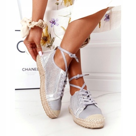 S.Barski Espadrile deschise cu dantelă S. Barski L17704 Argintiu 3