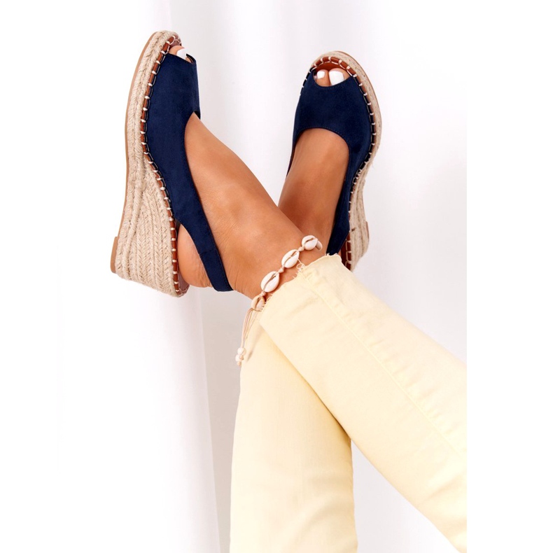 PG1 Sandale cu pană Las Palomas cu împletituri albastru marin 1