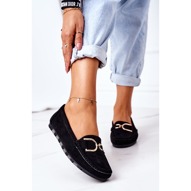 PS1 Mocasini negri din piele de căprioară pentru femei negru 2