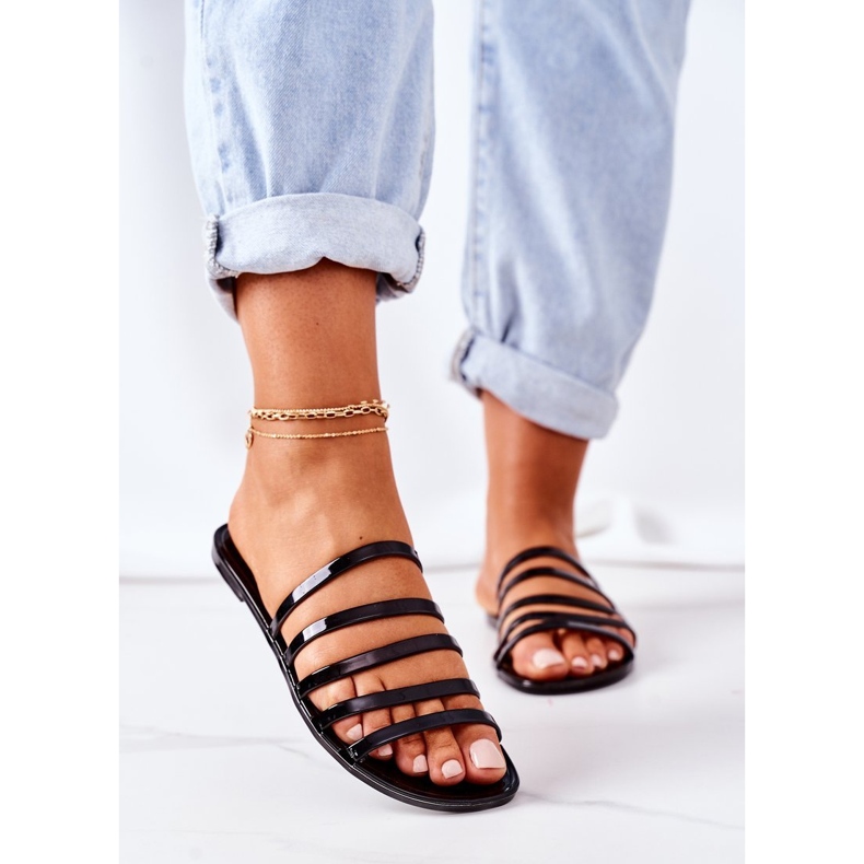 Papuci de cauciuc plat Negru călătoresc cu mine 1