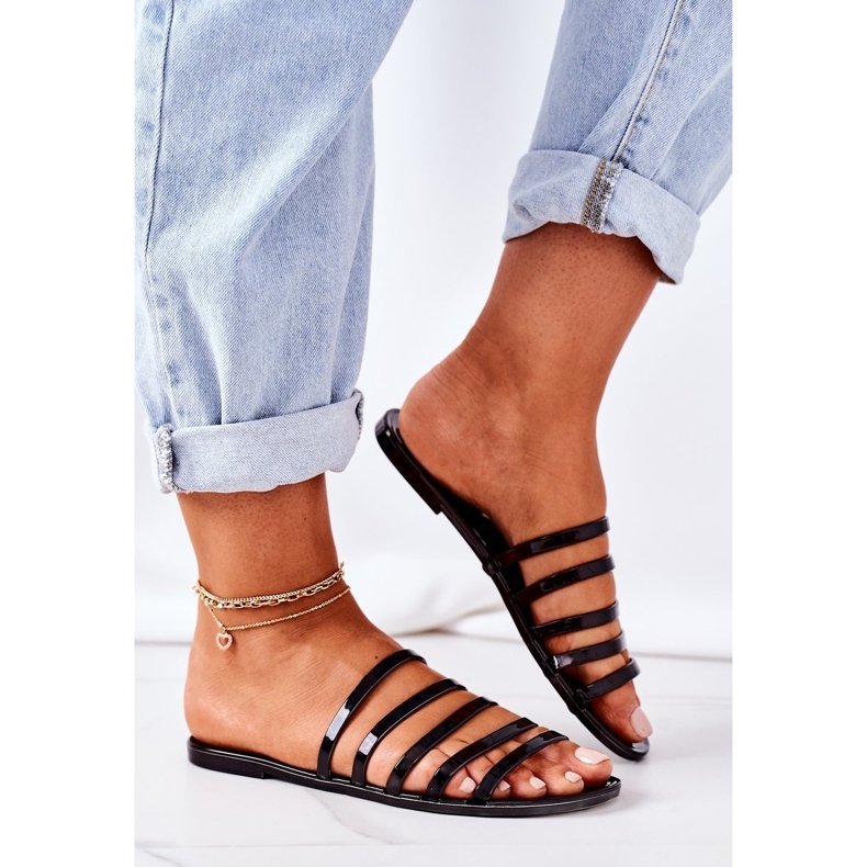 Papuci de cauciuc plat Negru călătoresc cu mine 2