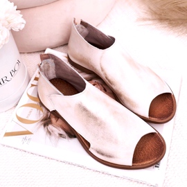 Nicole Sandale plate din piele pentru femei Alb Natalie de aur 1