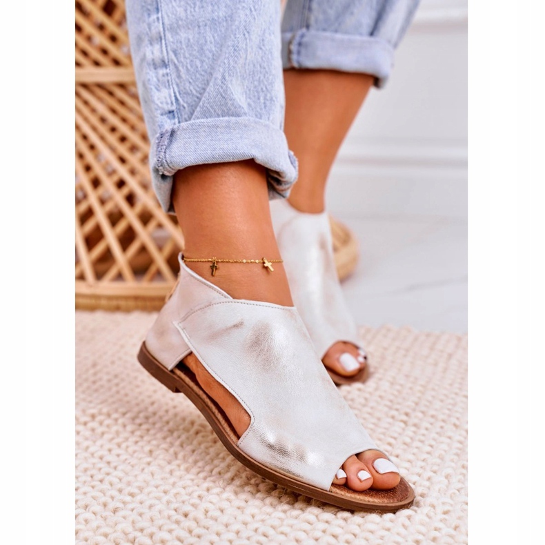 Nicole Sandale plate din piele pentru femei Alb Natalie de aur 3