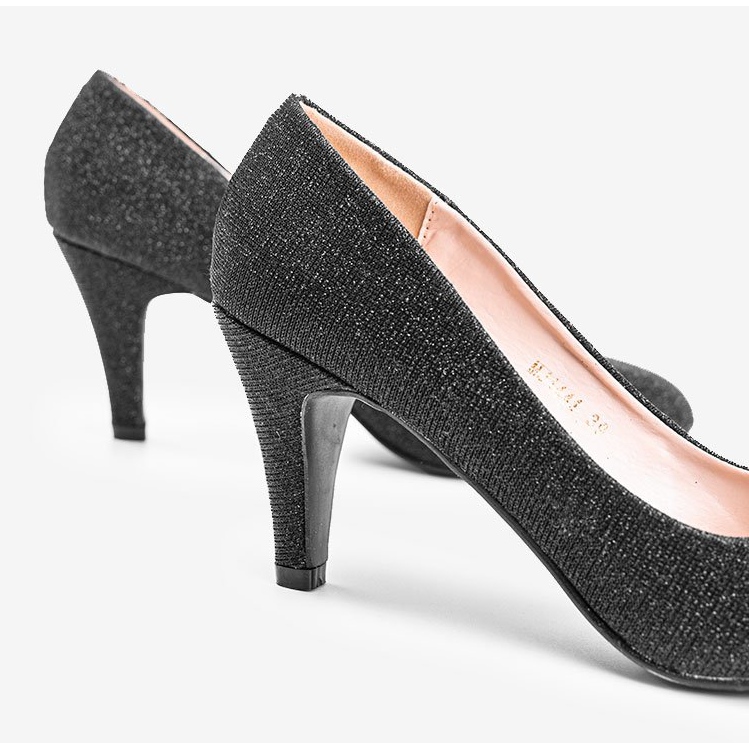 Pompele negre strălucitoare pe toc stiletto Zarila negru 1