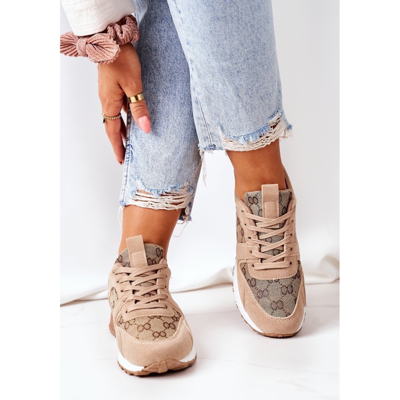 NEWS Încălțăminte sport Adidași bej și auriu Aruba maro 2