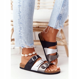 Papuci din piele cu profil Big Star HH274588 Negru și Argintiu 4