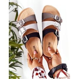 Papuci din piele cu profil Big Star HH274588 Negru și Argintiu 1