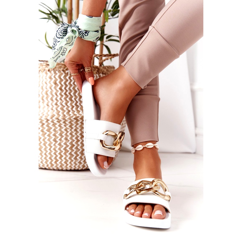 PS1 Flip Flops din cauciuc One Moment cu lanț alb 4