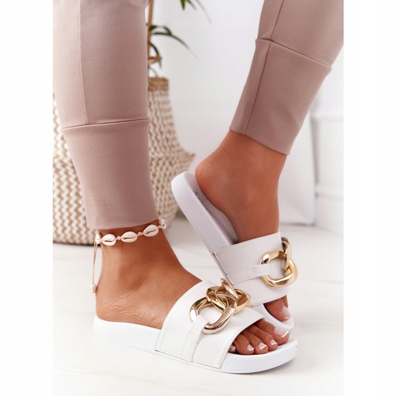 PS1 Flip Flops din cauciuc One Moment cu lanț alb 3