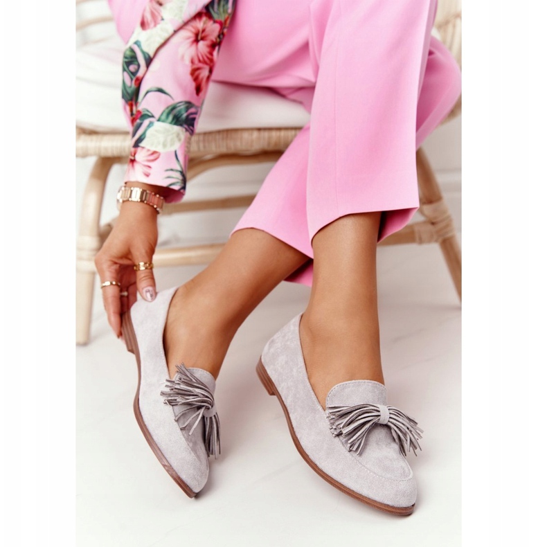 EVE Mocasini din piele de căprioară gri cu franjuri Alicante 21PB35-3530 1