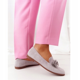 EVE Mocasini din piele de căprioară gri cu franjuri Alicante 21PB35-3530 3