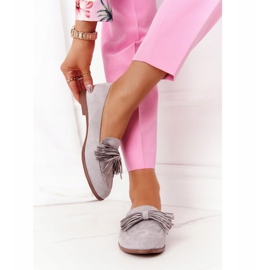 EVE Mocasini din piele de căprioară gri cu franjuri Alicante 21PB35-3530 4