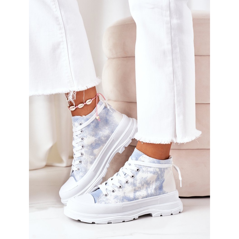 FJ1 Adidași înalți pe o talpă albastră mare cu efect Tie-Dye Trissy albastru 2