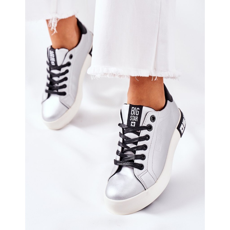 Adidași din piele pentru femei Big Star II274034 Argintiu 2