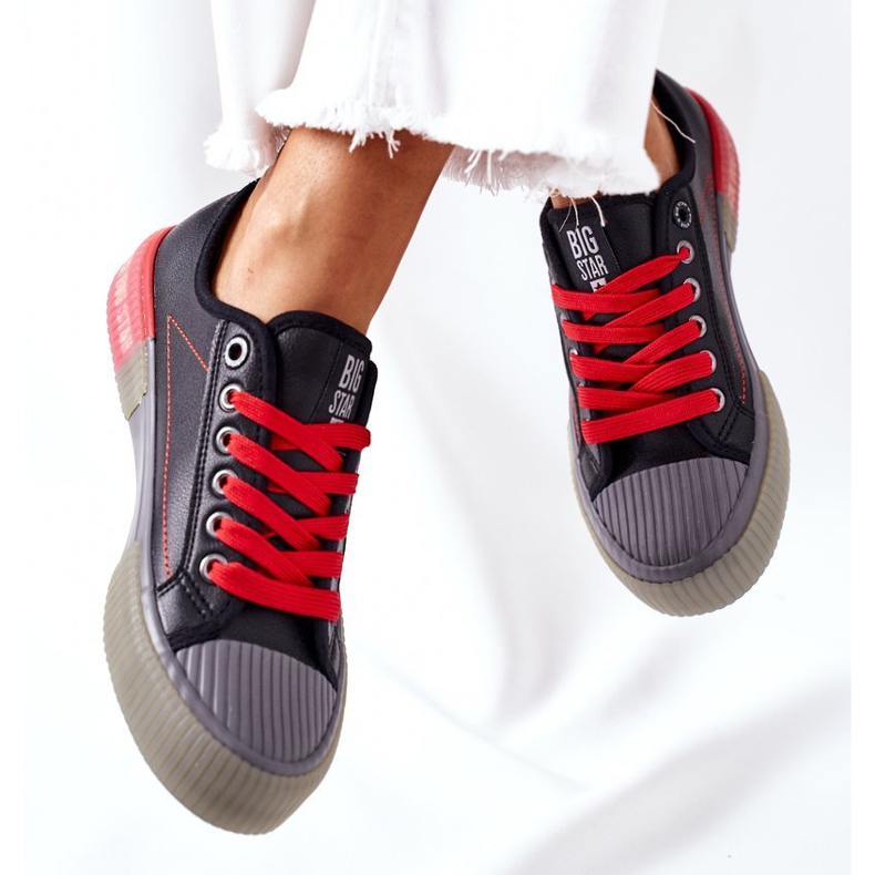 Adidași din piele pentru femei Big Star II274134 Negru roșu 1