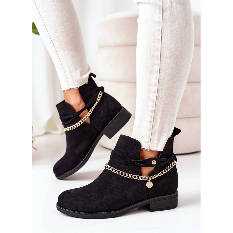 PS1 Cizme negre din piele de căprioară Elvira cu lanț negru 2