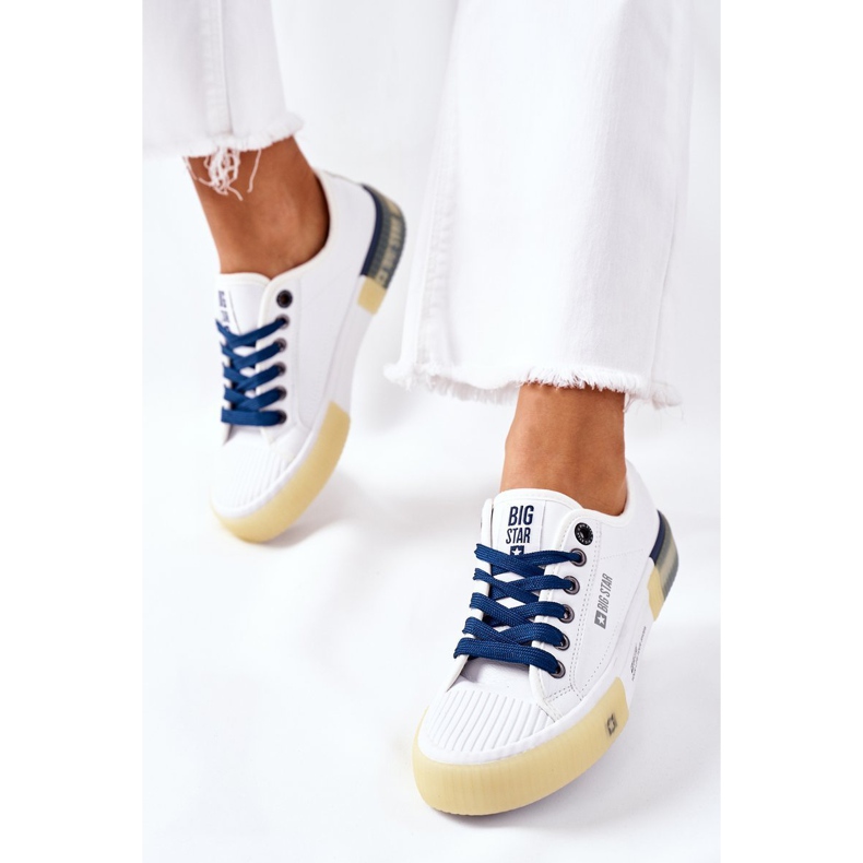 Adidași din piele pentru femei Big Star II274132 Alb albastru marin 2