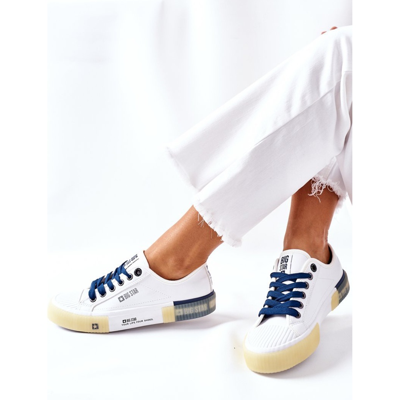 Adidași din piele pentru femei Big Star II274132 Alb albastru marin 1