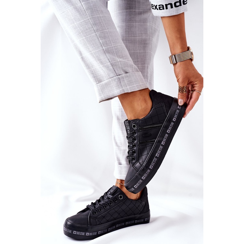 Big Star Adidași din piele pe steaua mare II274070 platformă neagră negru 1