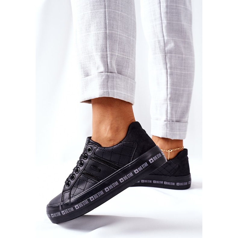 Big Star Adidași din piele pe steaua mare II274070 platformă neagră negru 2