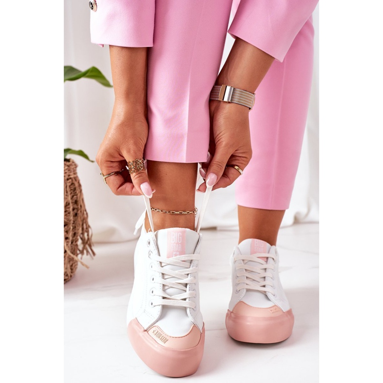 Adidași din piele pentru femei Big Star II274027 Alb roz 1