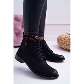 Cizme de damă pe toc plat Nubuck Negru Nicole 2420 1