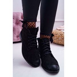 Cizme de damă pe toc plat Nubuck Negru Nicole 2420 2