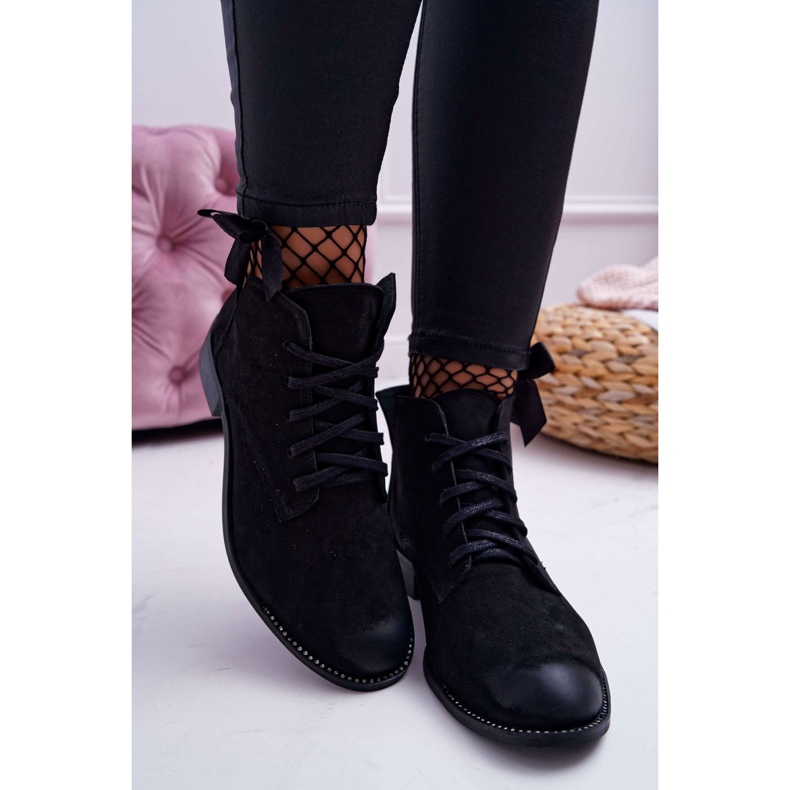 Cizme de damă pe toc plat Nubuck Negru Nicole 2420 2