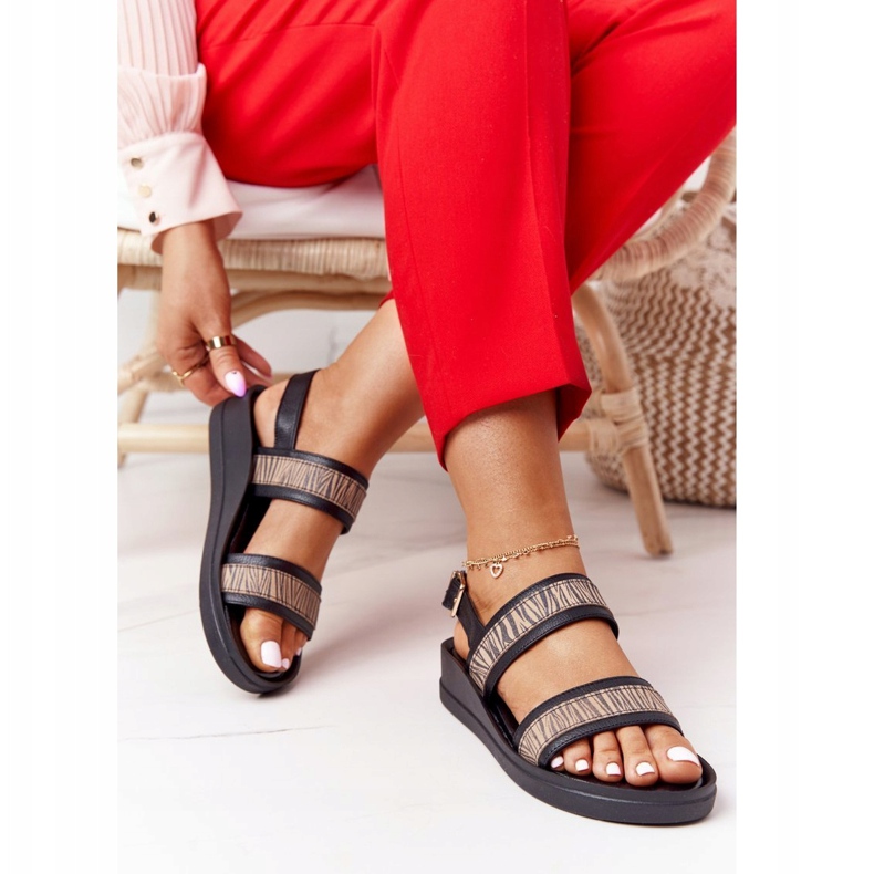 Sandale cu toc din piele Laura Messi 2232 Negru bej 2