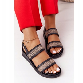 Sandale cu toc din piele Laura Messi 2232 Negru bej 3