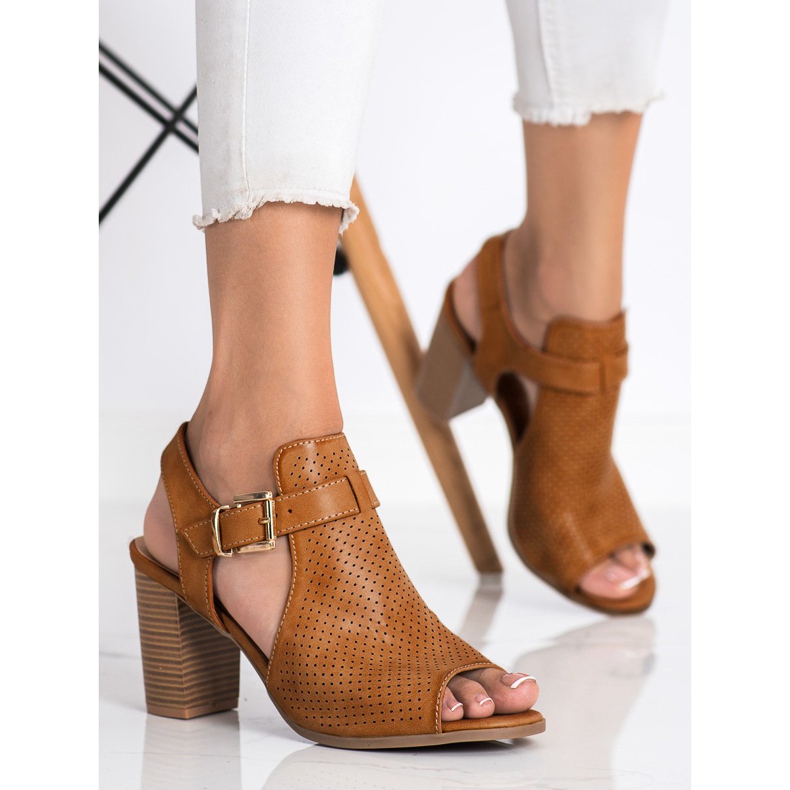 Renda Sandale construite cu piele ecologică maro 2