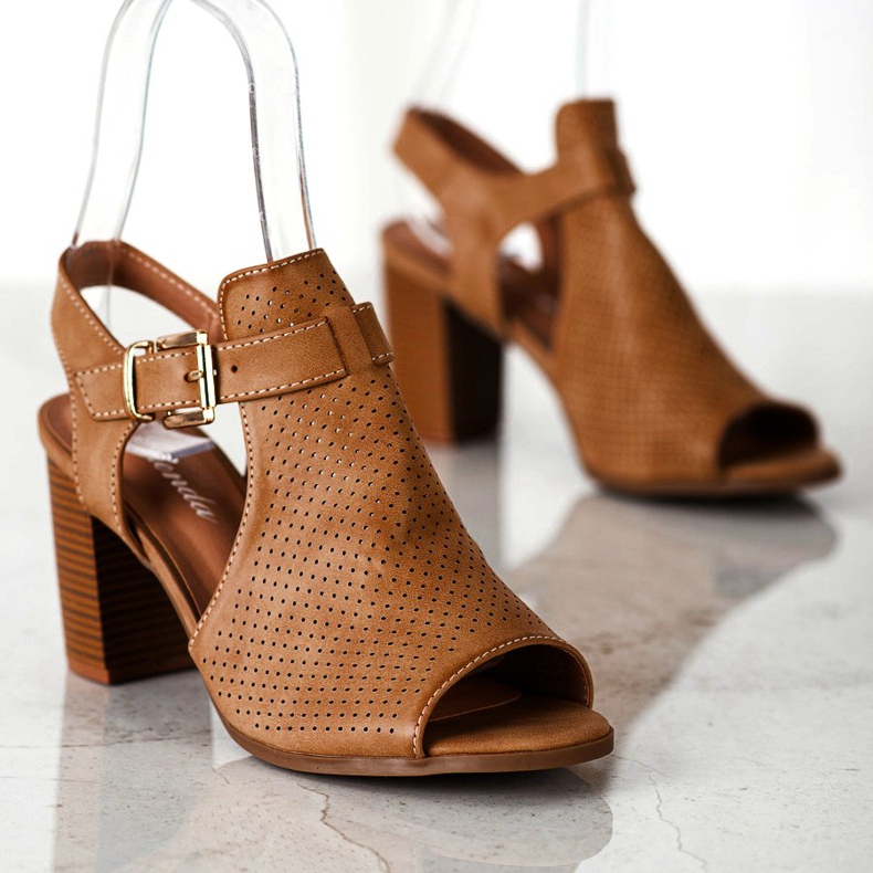 Renda Sandale construite cu piele ecologică maro 1