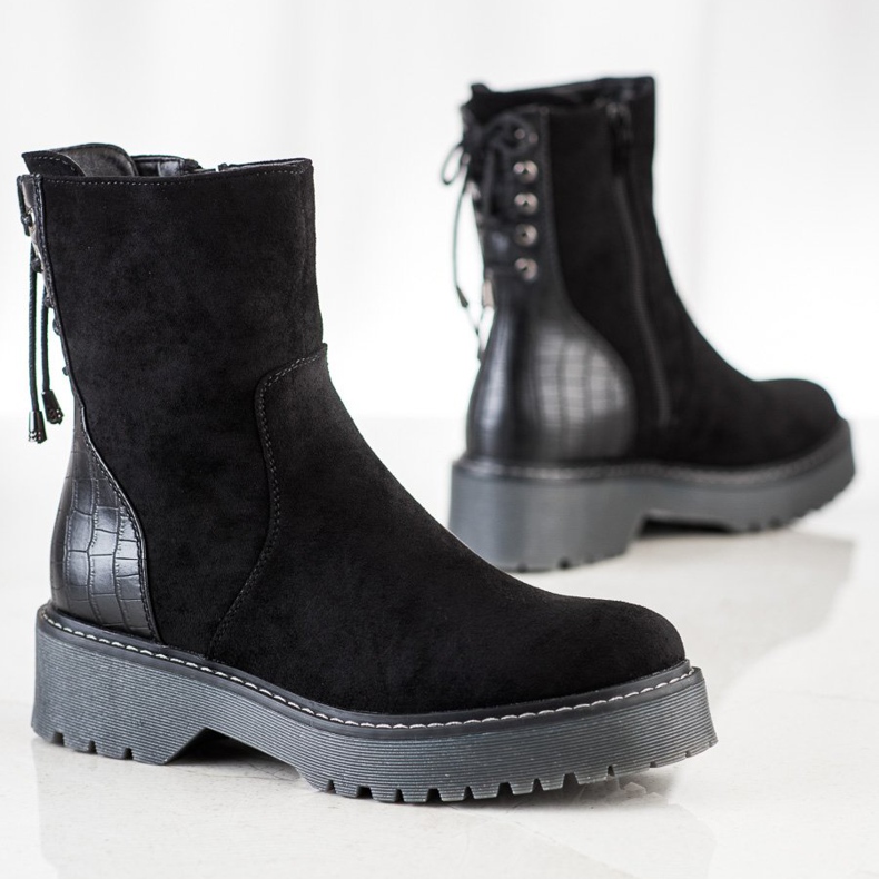 J. Star Muncitori din piele de căprioară cu legătură negru 1 J. Star Muncitori din piele de căprioară cu legătură negru 1