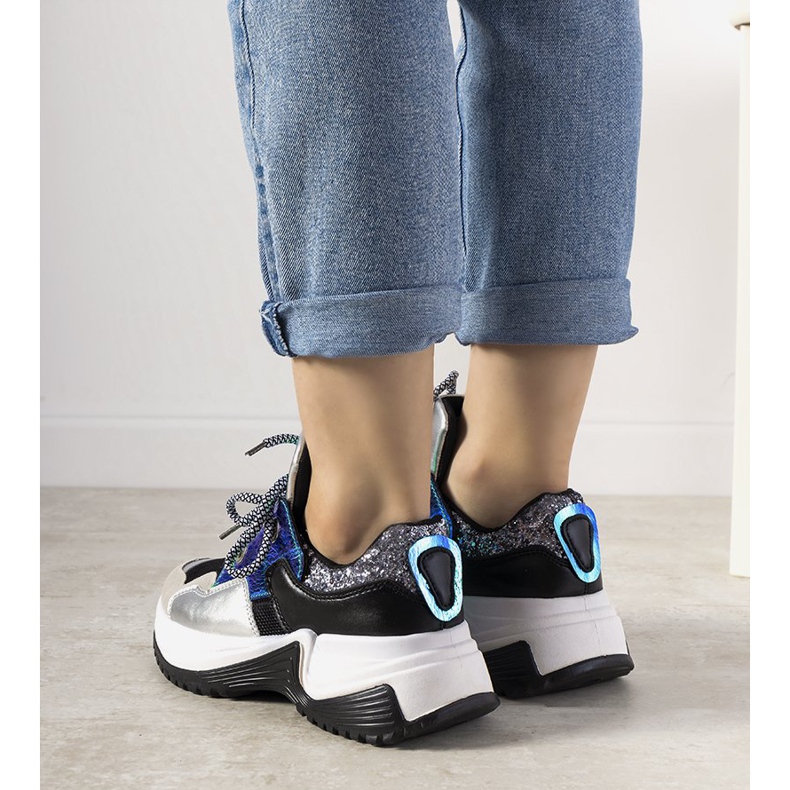 Adidași argintii cu talpă înaltă de primăvară negru 1