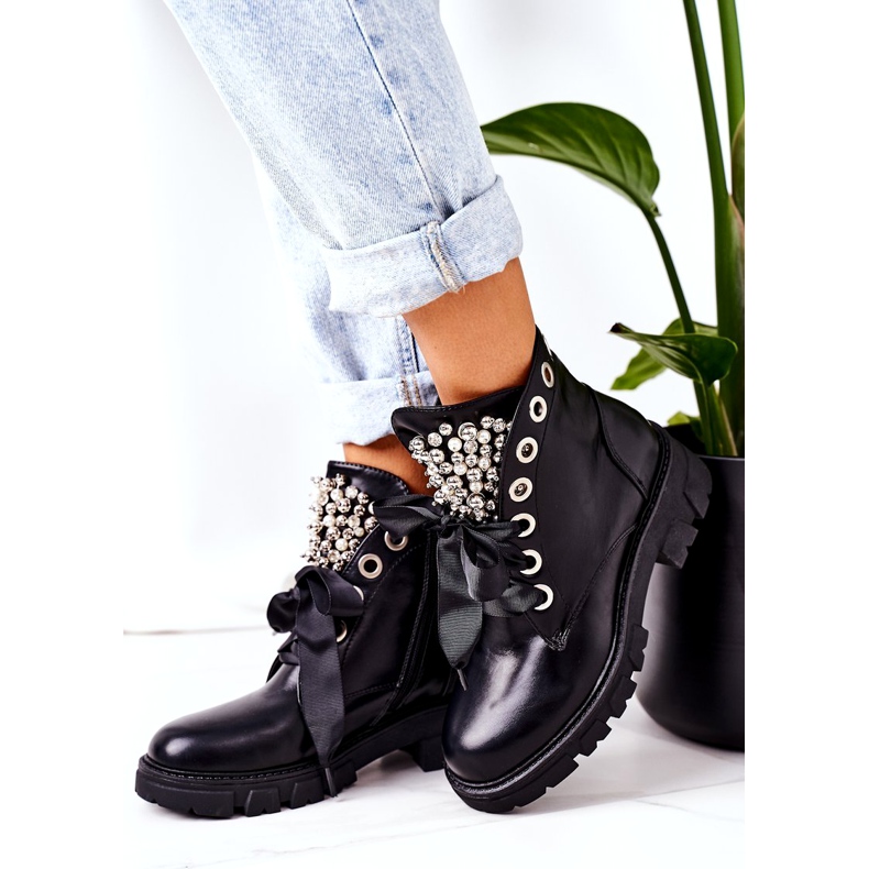 PS1 Muncitori calzi cu perle metalice Perla neagră negru 3