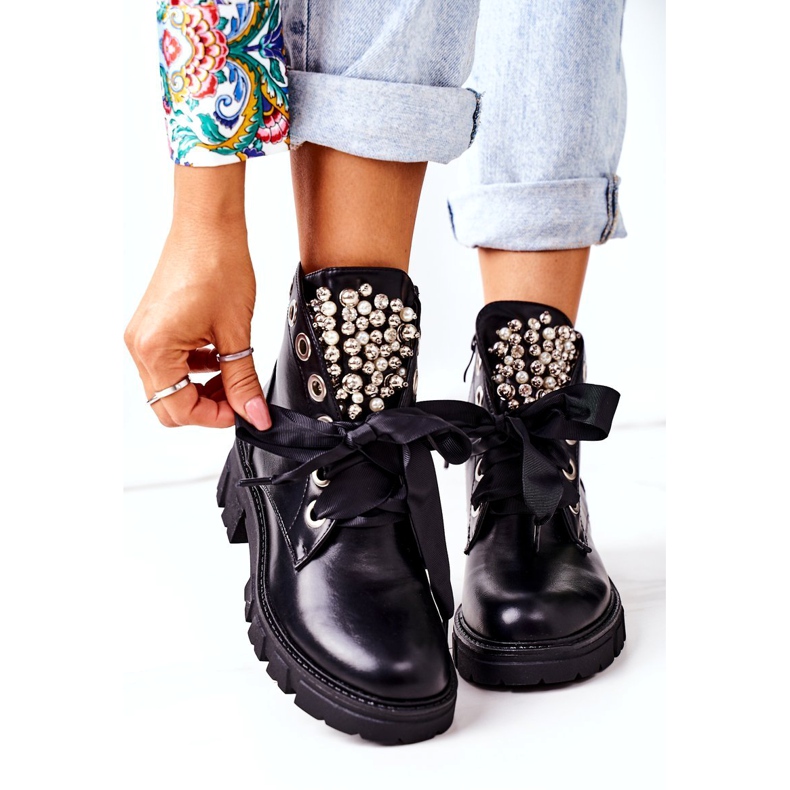 PS1 Muncitori calzi cu perle metalice Perla neagră negru 5