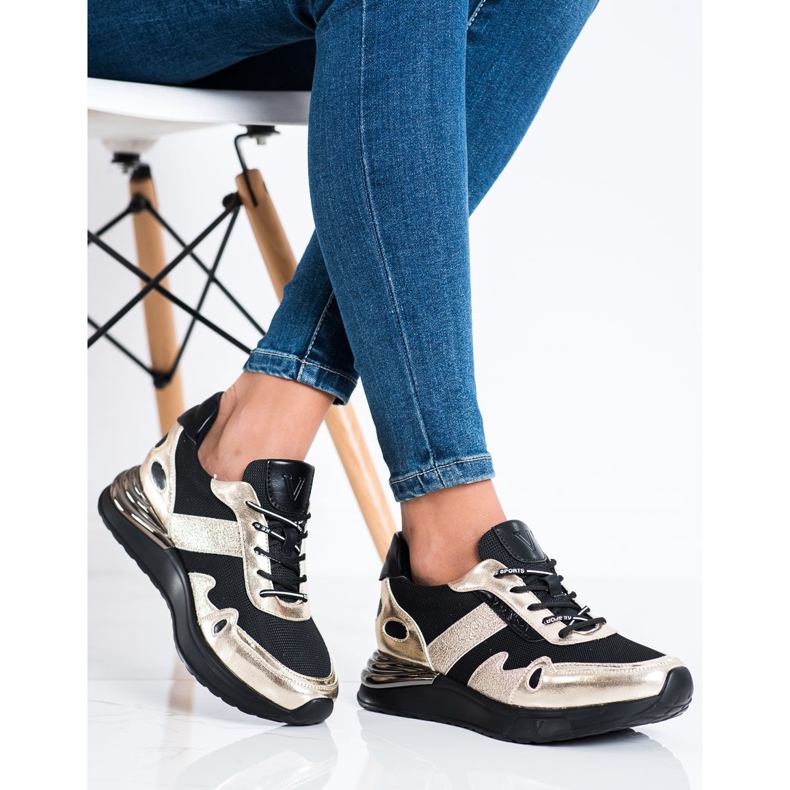 Adidași cu sclipici VINCEZA negru de aur 2