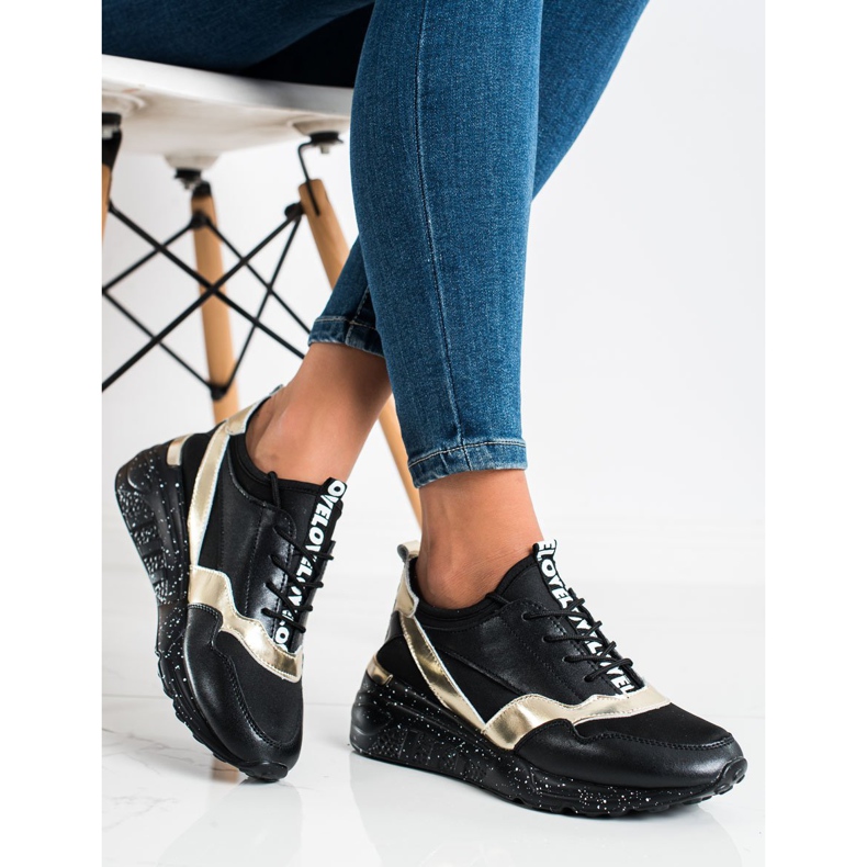 S. BARSKI Adidași din piele de S.BARSKI negru de aur 2