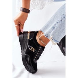 S.Barski Adidași de piele pentru femei din piele Montessori negri negru 2