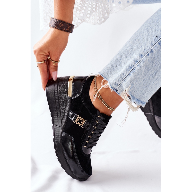 S.Barski Adidași de piele pentru femei din piele Montessori negri negru 2