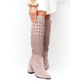 Cizme ajurate Lewski Shoes 2847 / B Beżowe bej 2