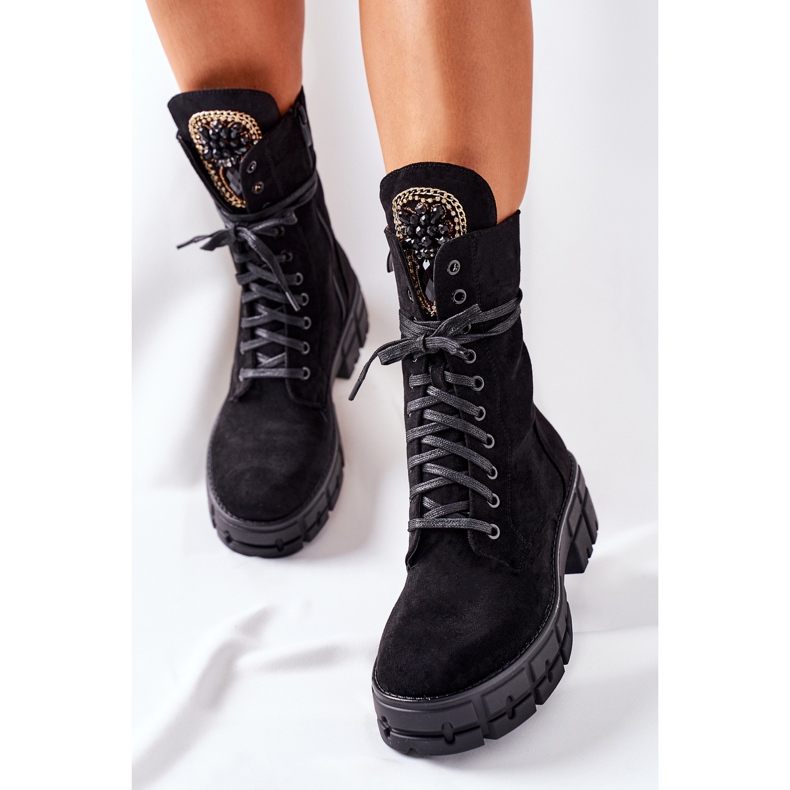 PS1 Muncitori călduroși din piele de căprioară, cu pietre, negru Hadley 2