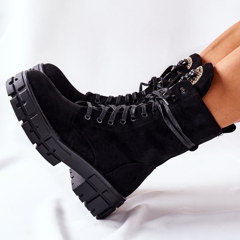 PS1 Muncitori călduroși din piele de căprioară, cu pietre, negru Hadley 1