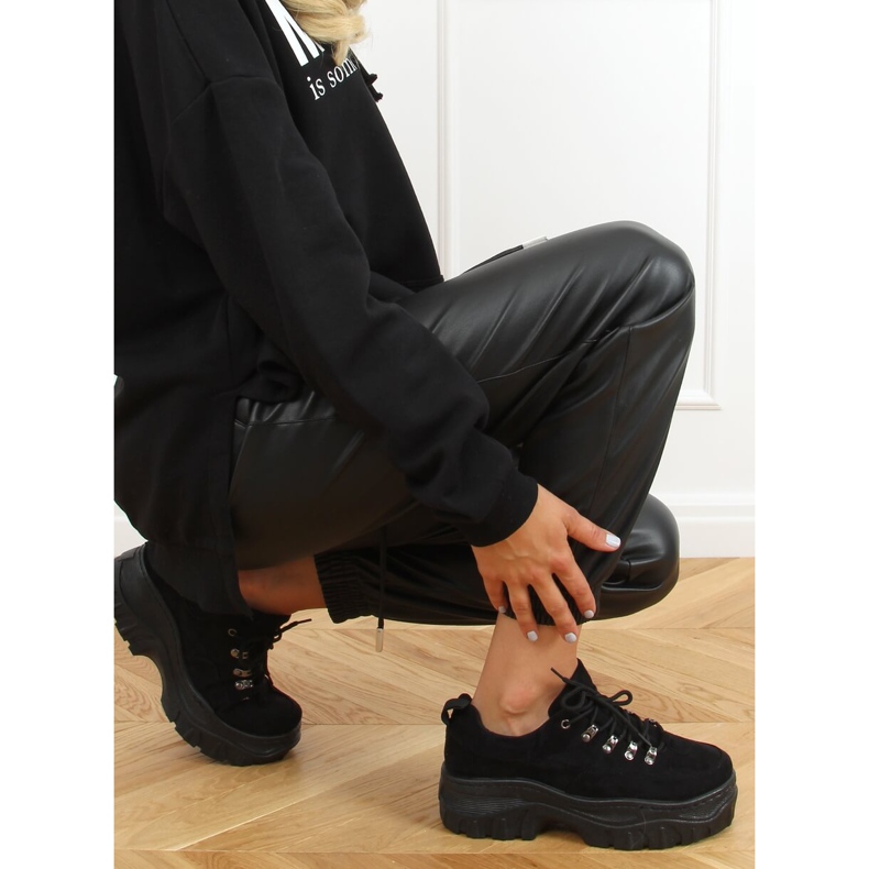 Negru 6290 Pantofi sport negri cu talpă înaltă 2