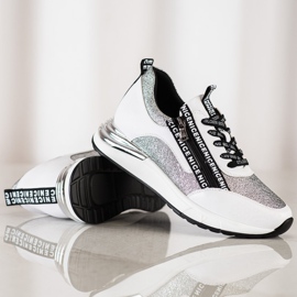 Tenisi VINCEZA cu fermoar alb gri 1