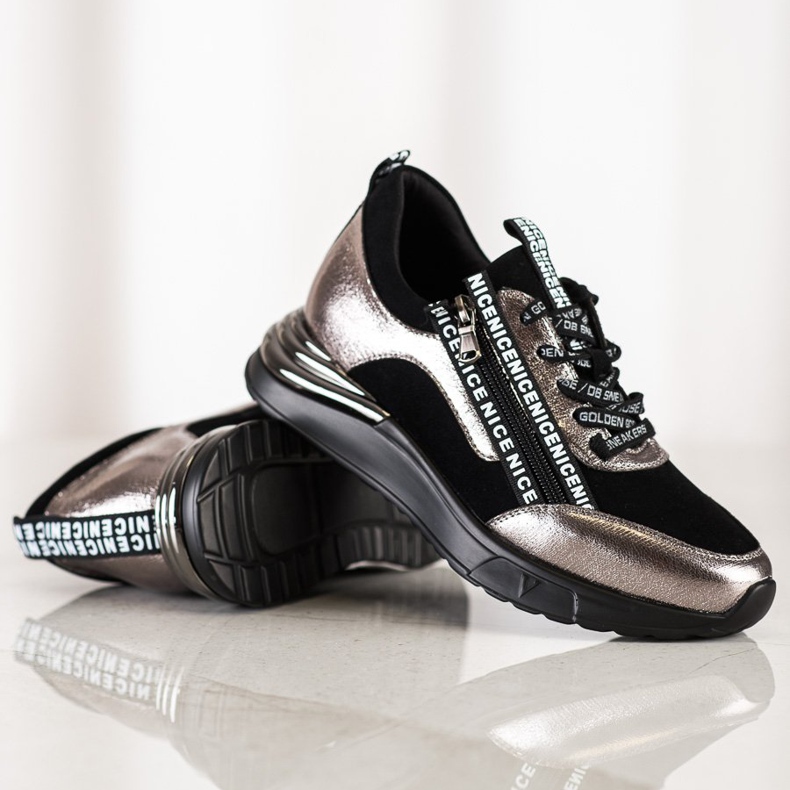 Tenisi VINCEZA cu fermoar negru de aur 1