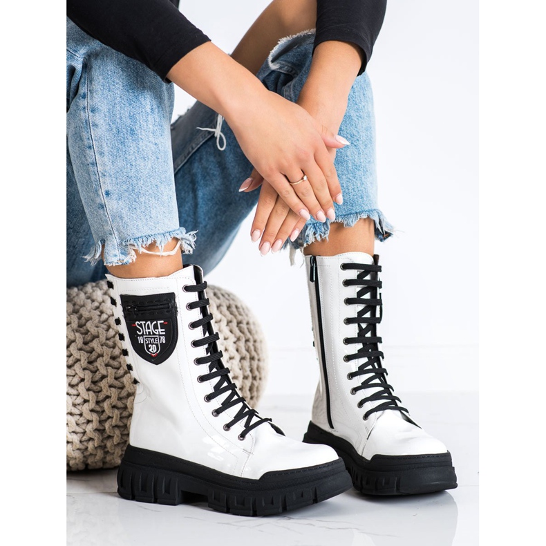 SHELOVET Cizme albe pe platformă 2