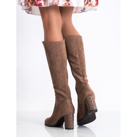 SHELOVET Cizme cu toc înalt din piele de căprioară maro 1